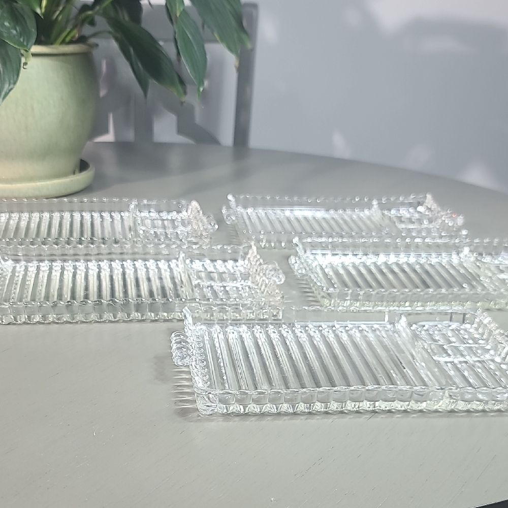 Vintage clear glass Sushi Tray Set Of 4